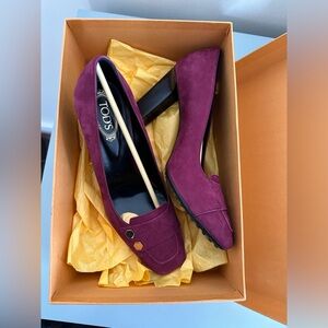 TOD'S Women's Purple Magenta Nubuck Leather Suede Pumps Size 37 BRAND NEW